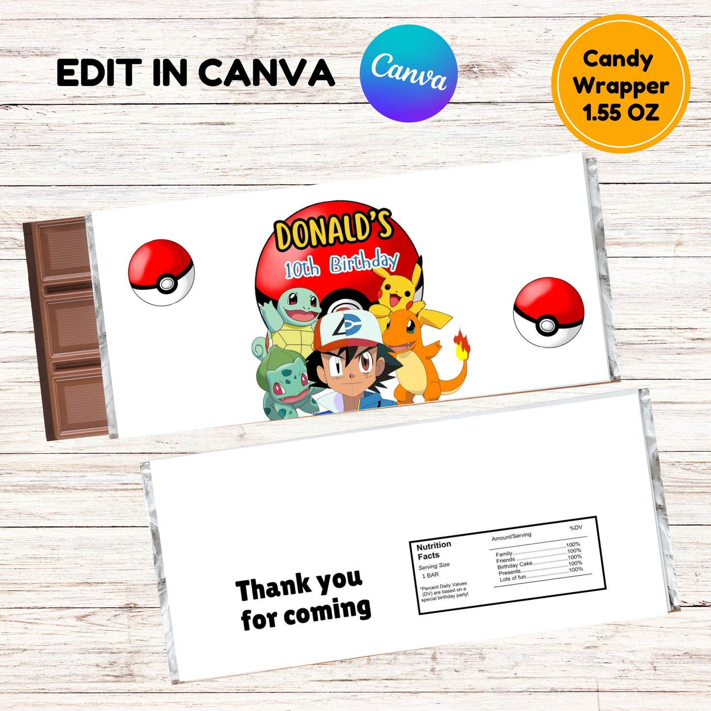 pokemon birthday candy bar wrapper 