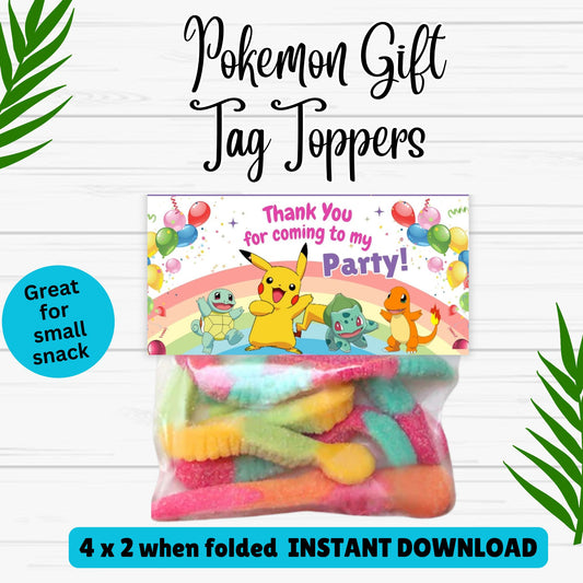 Pokemon Birthday Gift Tags - Printable Polemon Party Favor Labels 