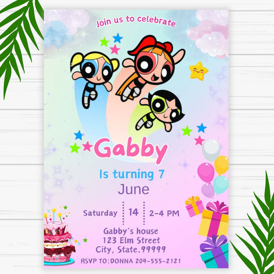 Power Puff Birthday Invitation for Kids- Power Puff Invite