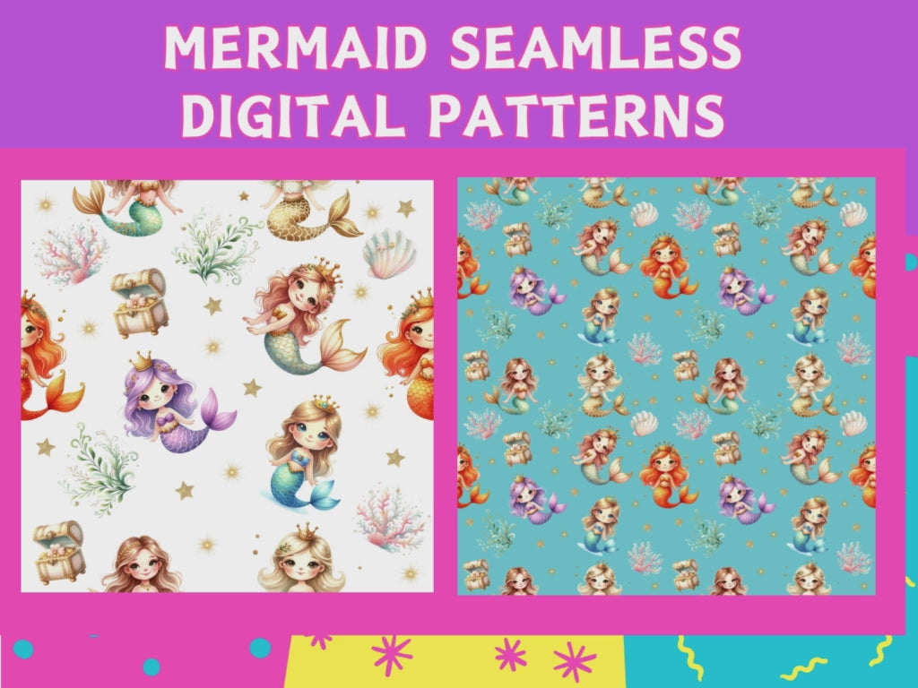 mermaid seamless pattern , mermaid craft paper, mermaid clip art paper, mermaid digital patterns