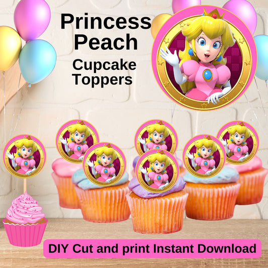 Princess Peach Cupcake Toppers- Mario Brothers Princess Peach Party 