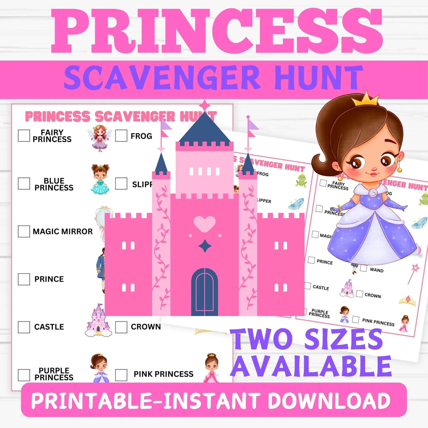 Princess Scavenger Hunt, Printable Treasure Hunt, Princess Party Game, Instant Download, Fairytale Birthday Game,