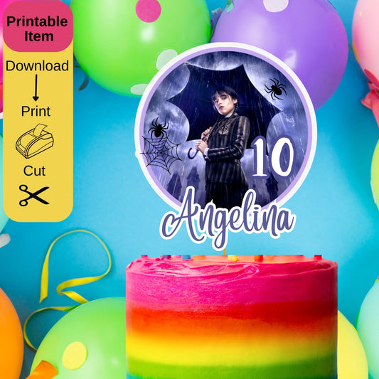 Wednesday Birthday Cake Topper Template - Editable Cute Wednesday Cake Topper in Canva 