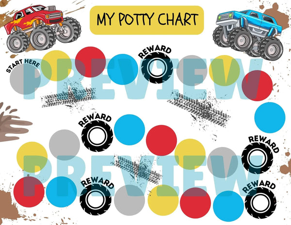 Monster Truck Potty Training Chart - Printable Boy Potty Training - In ...