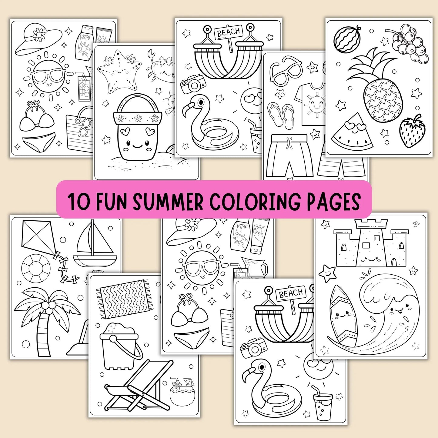 Summer-themed ice cream cone coloring page with three scoops and a cherry on top."