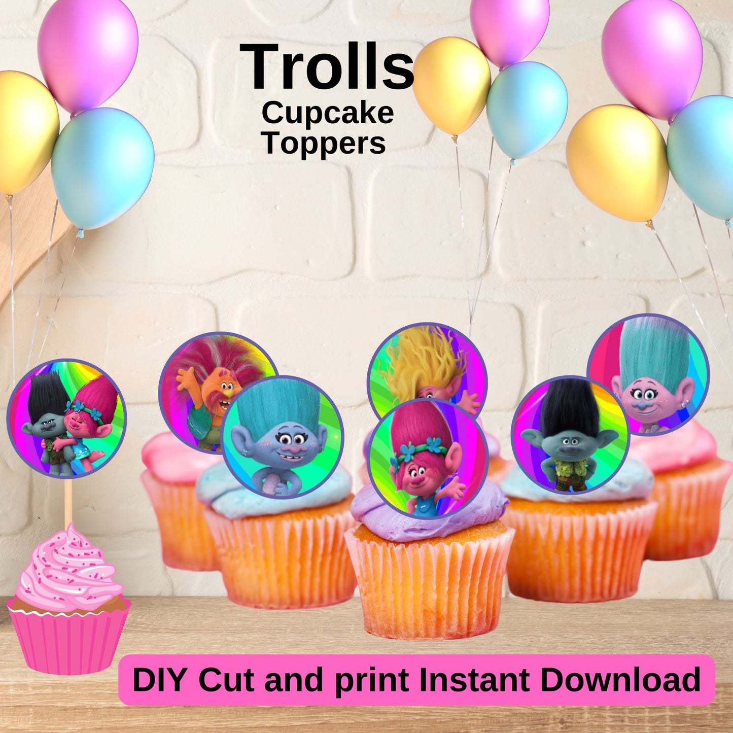 Trolls Cupcake Toppers - Trolls Poppy Branch Cupcake Topper