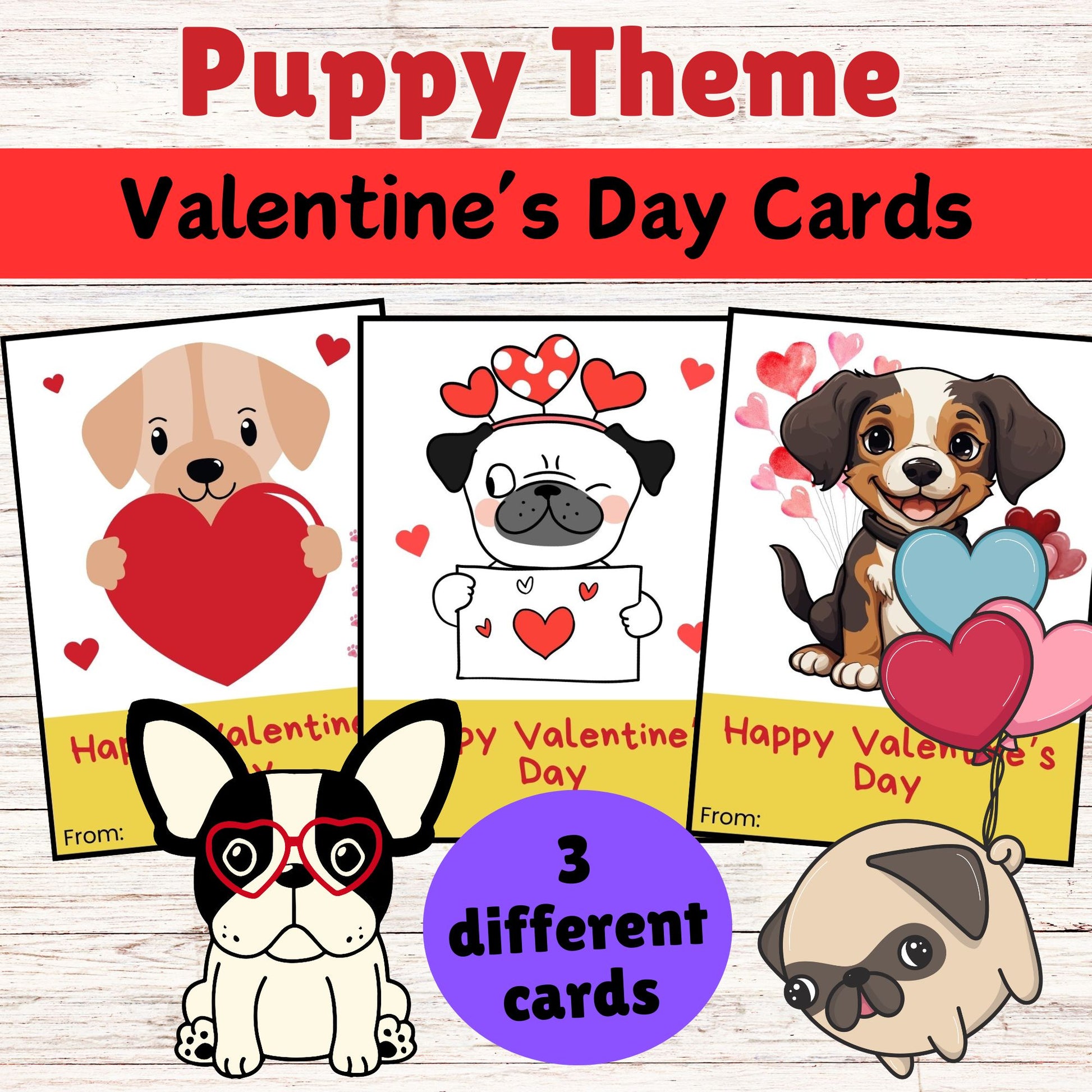 Puppy Valentine's Day Cards - Cute Puppy Printable Valentine's Day Cards 