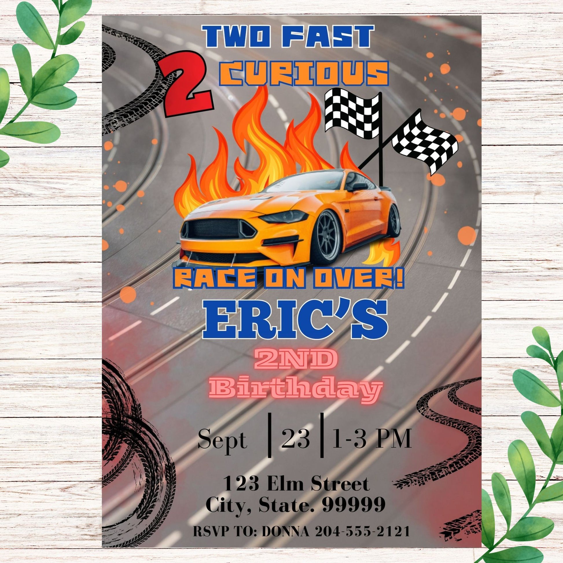 Race on Over Birthday Invitation - 2 Fast Two Curious Racing Invite Printable 