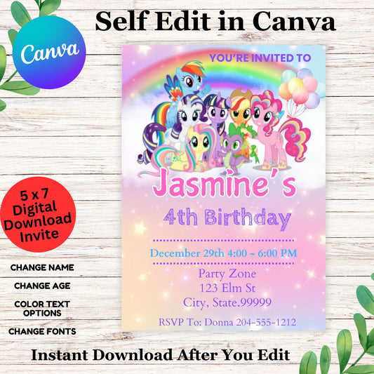 My Little Pony Birthday Invitation Template - Cute Shimmery My Little Pony Birthday Invite 