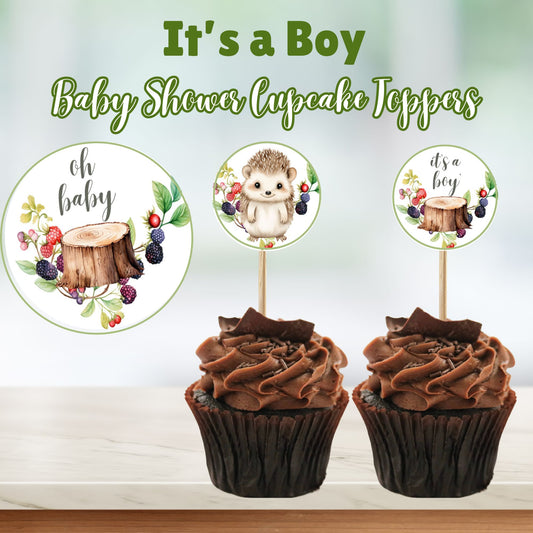 It's a Boy Woodland Cupcake Toppers - Woodland Baby Shower for boy