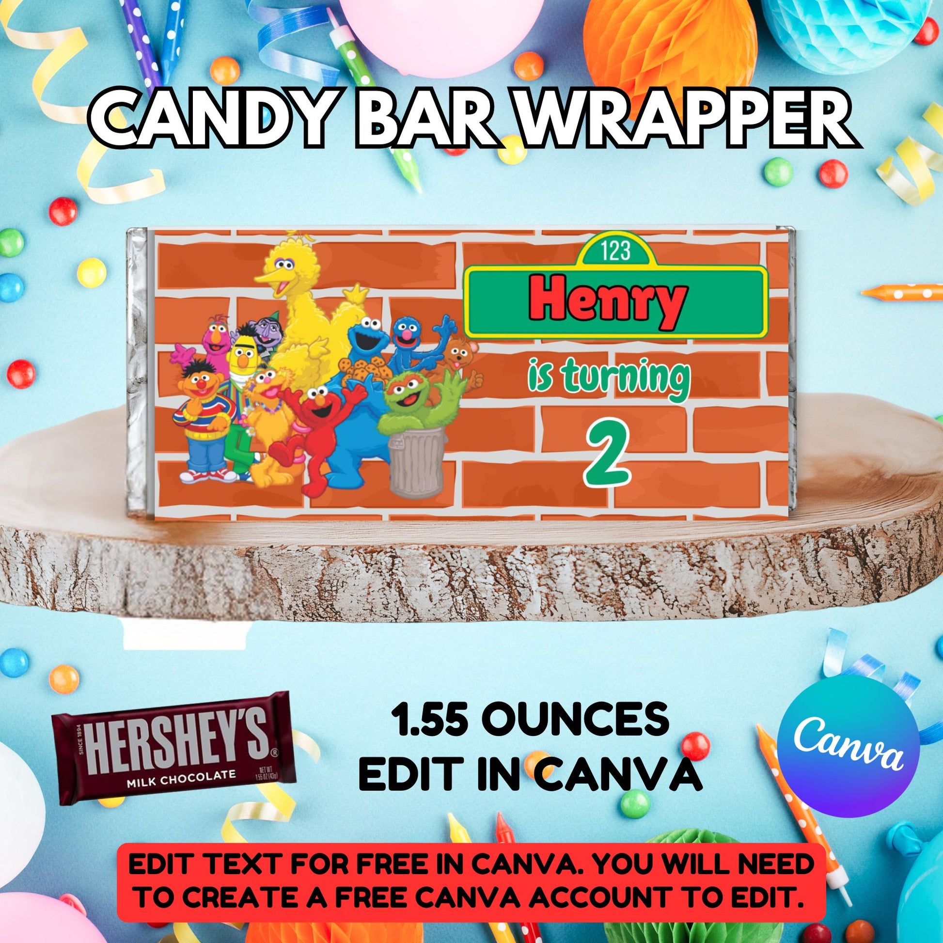 Sesame Street Birthday Candy Bar Wrapper Template - Cute Sesame Street Candy Party Favors 