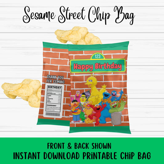 Sesame Street Birthday Chip Bag- Printable Sesame Street Chip Bag Label 