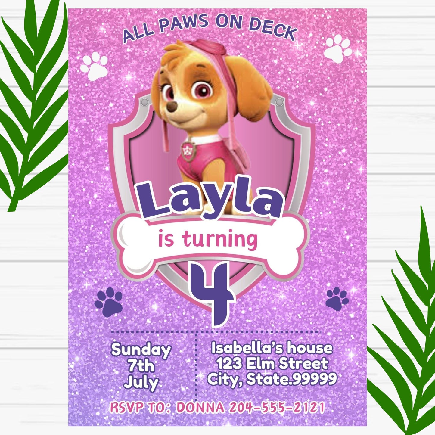 Skye Paw Patrol Birthday Invitation - Printable 