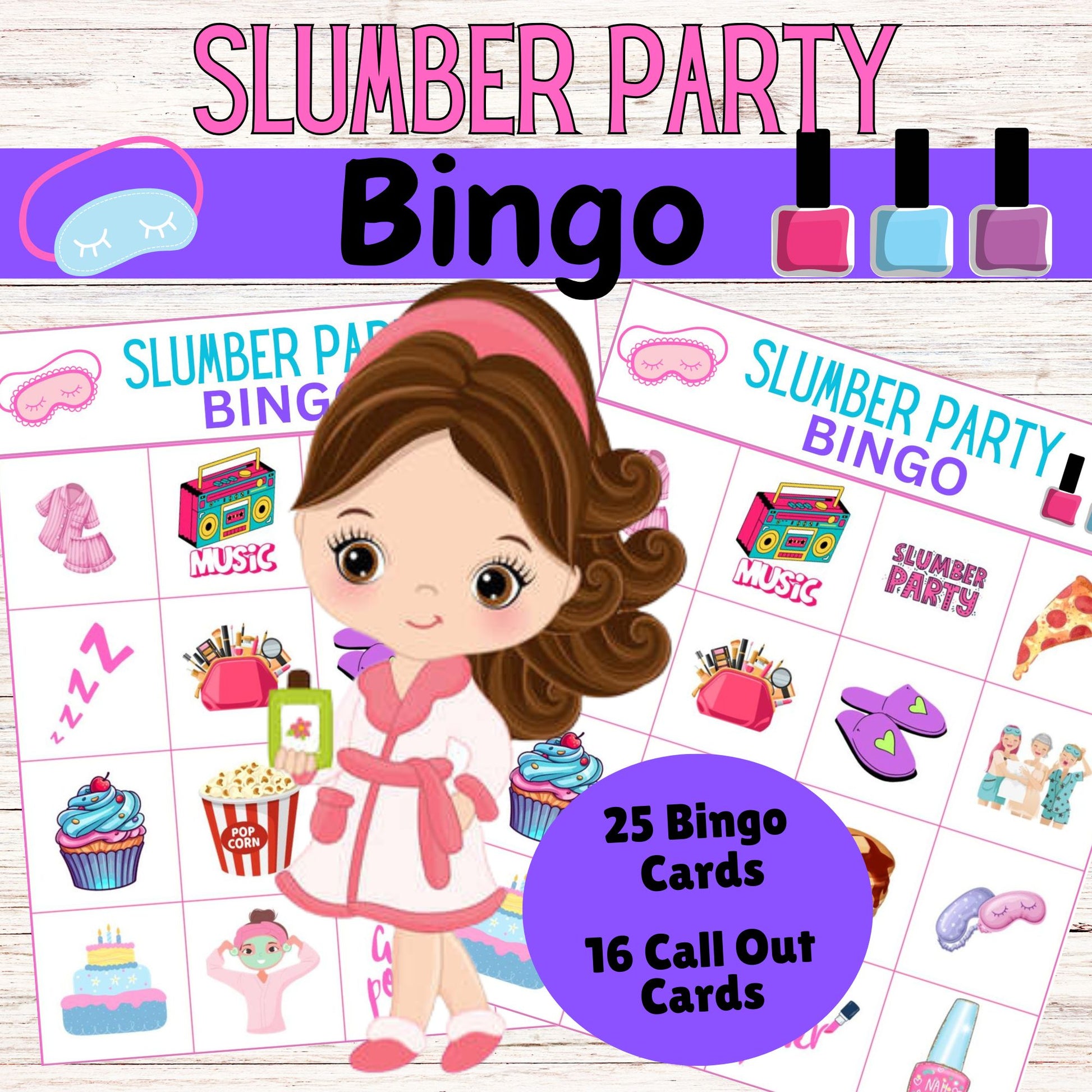 Slumber Party Bingo- Printable Slumber Party Games - Instant Download