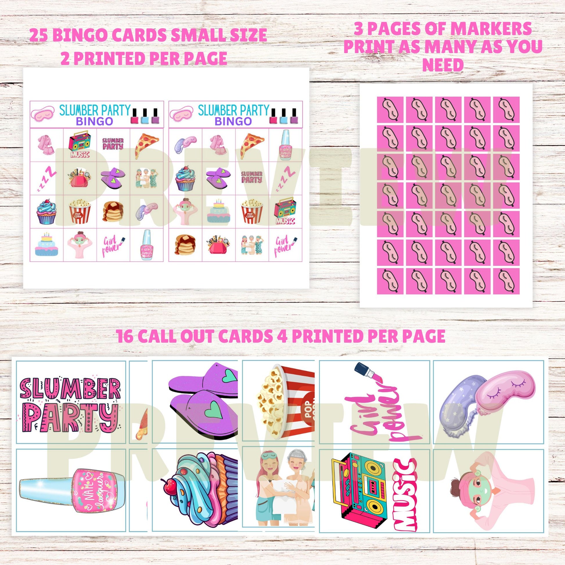 slumber-party-bingo-printable-slumber-party-games-instant-download-girly-girl-tutus for Free Printable Printable Sleepover Games Slumber Party Bingo- Printable Slumber Party Games - Instant Download – Girly Girl Tutus for Free Printable Printable Sleepover Games