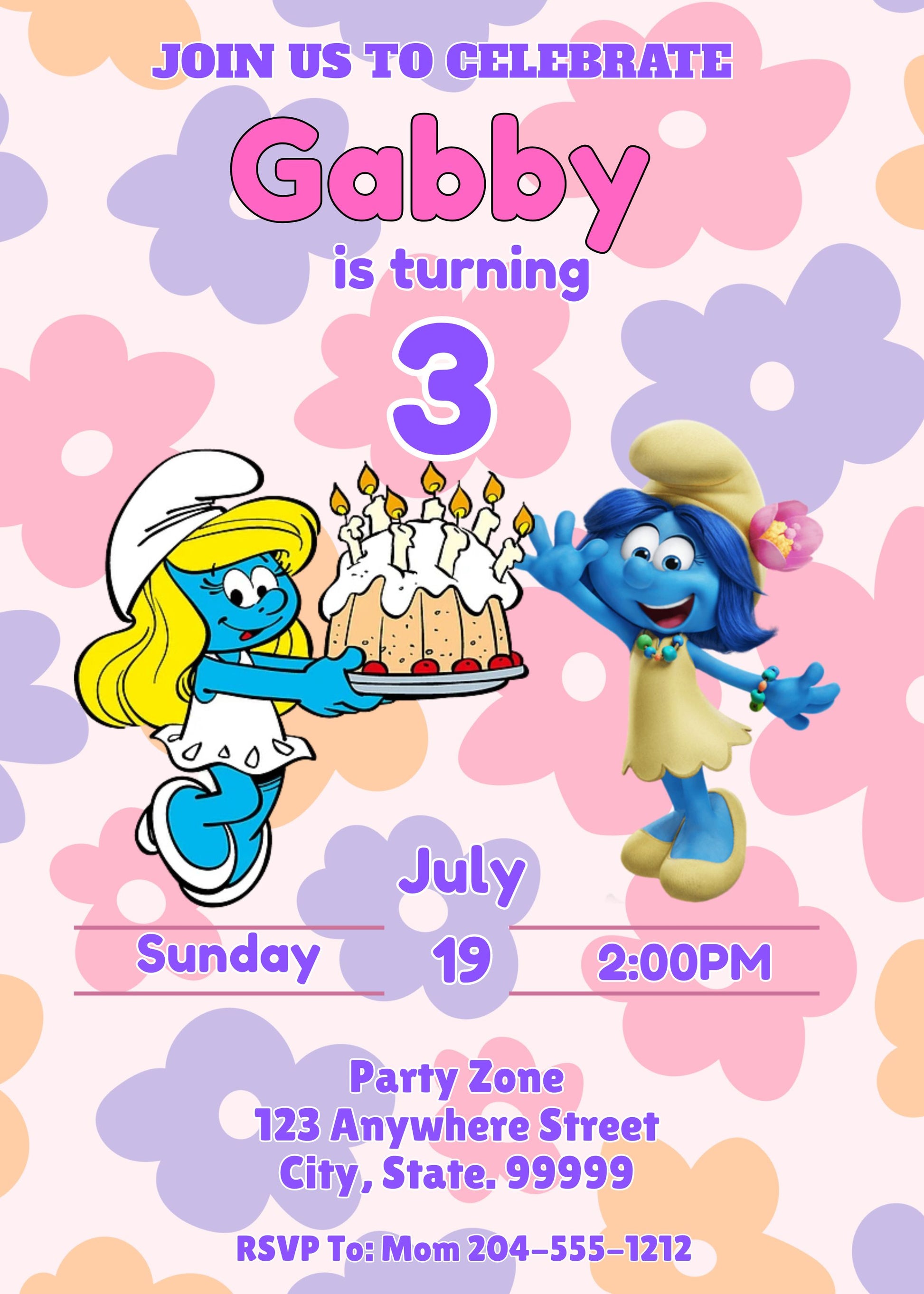 kids smurf birthday party invite 