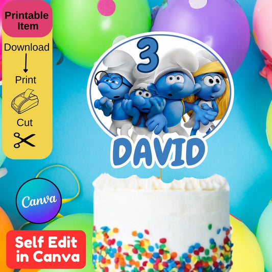 Smurfs Personalized Birthday Cake Topper - Printable Smurfs Birthday Cake Topper 