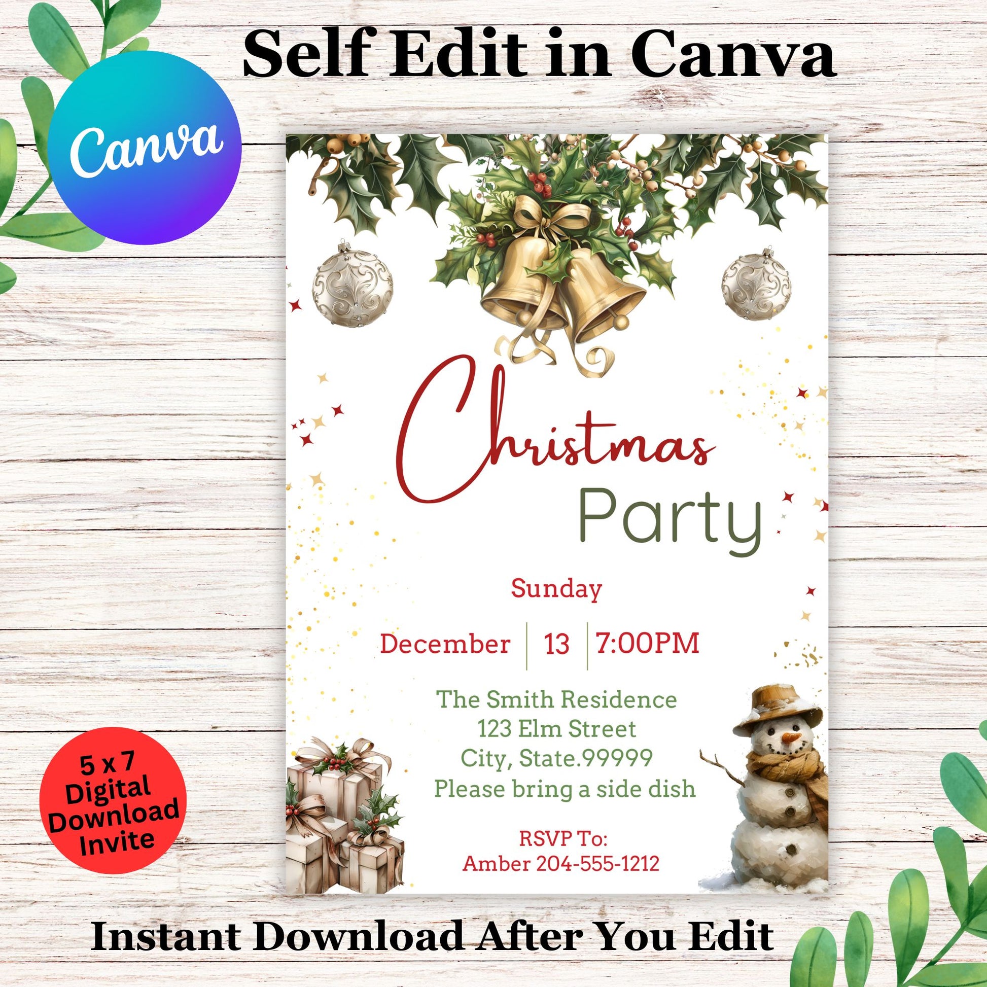 Elegant Vintage Christmas Card Party Invitation Template - Editable in Canva