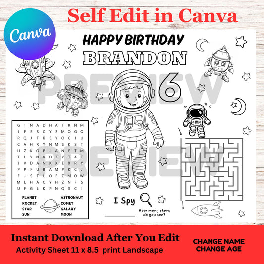 Space Birthday Party Activity Sheet for Kids - Space Birthday Sheet Template 