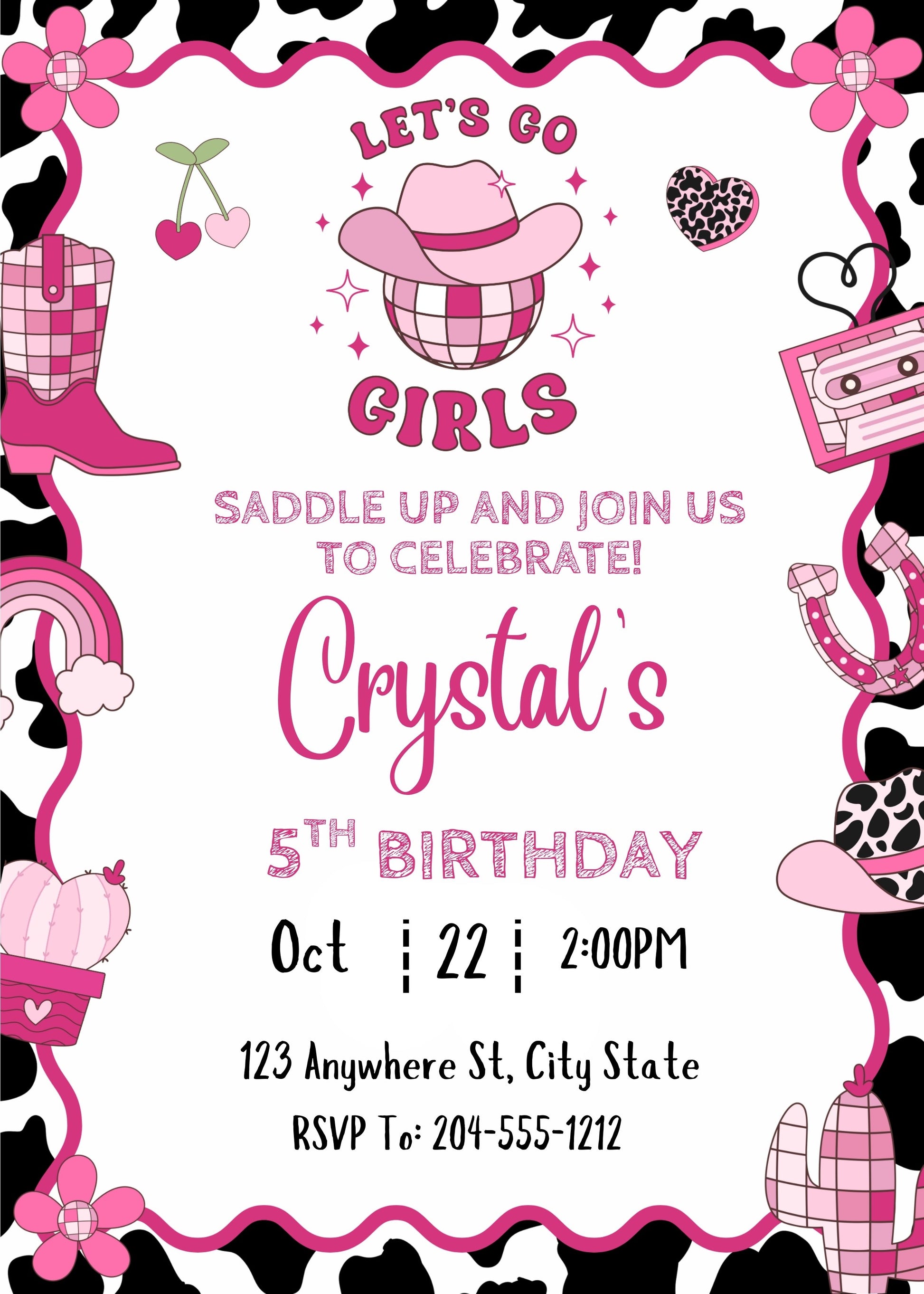 cute cowgirl retro birthday party invite 