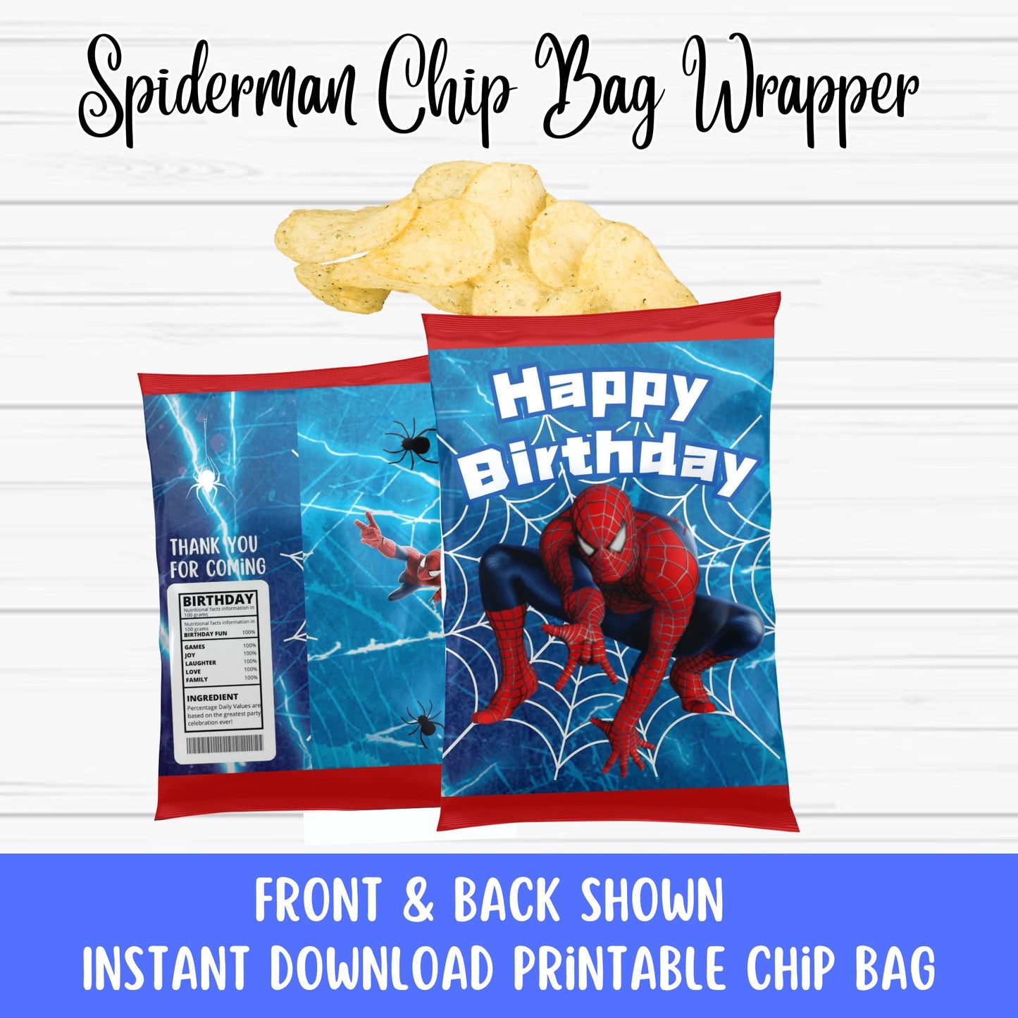 Spiderman Chip Bag - Printable Spiderman Chip Bag - Instant Download 