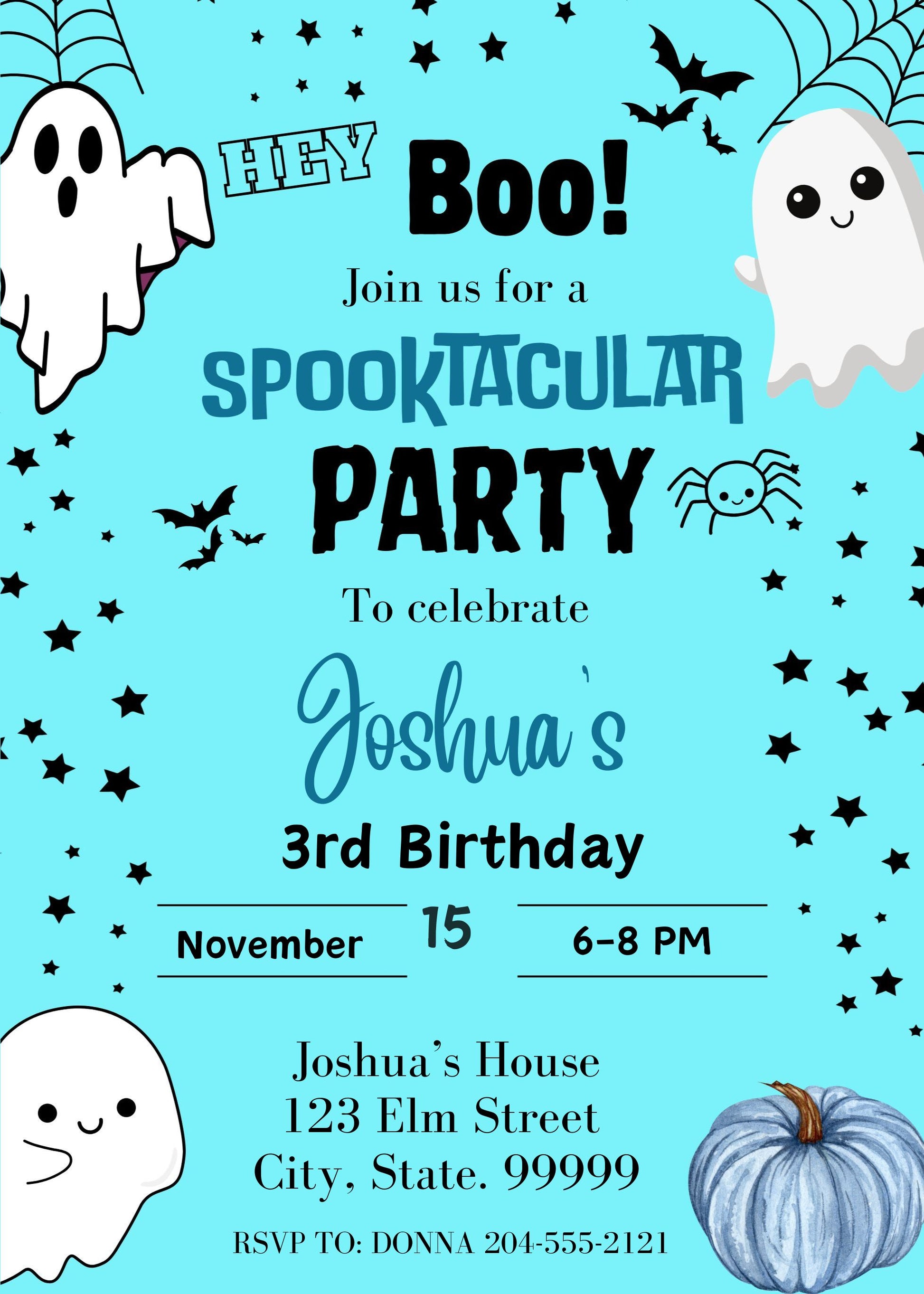 blue spooky halloween party invite 