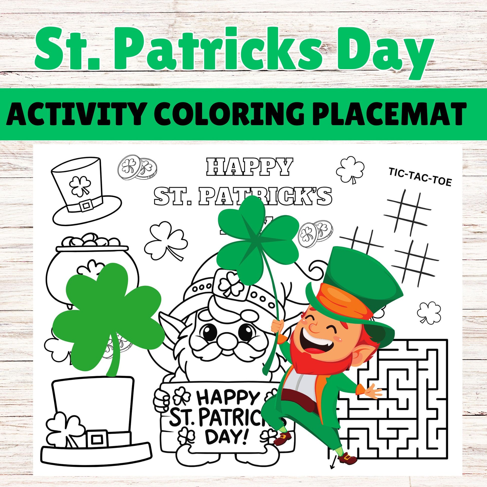 St Patrick's Day Coloring Activity Sheet- Printable St Patty's Day Activity Placemat