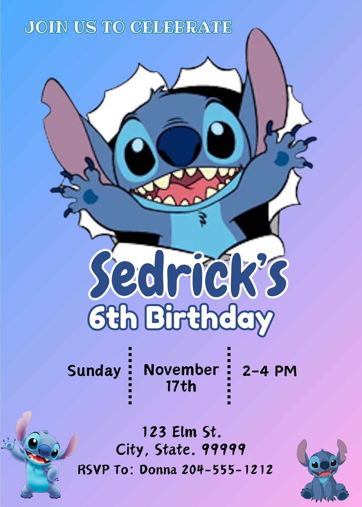 stitch birthday party invite 