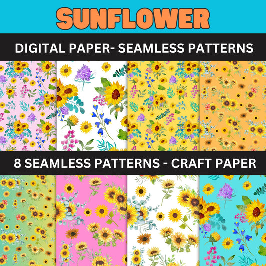 Sunflower Seamless Pattern- Sunflower Craft Paper- Printable 