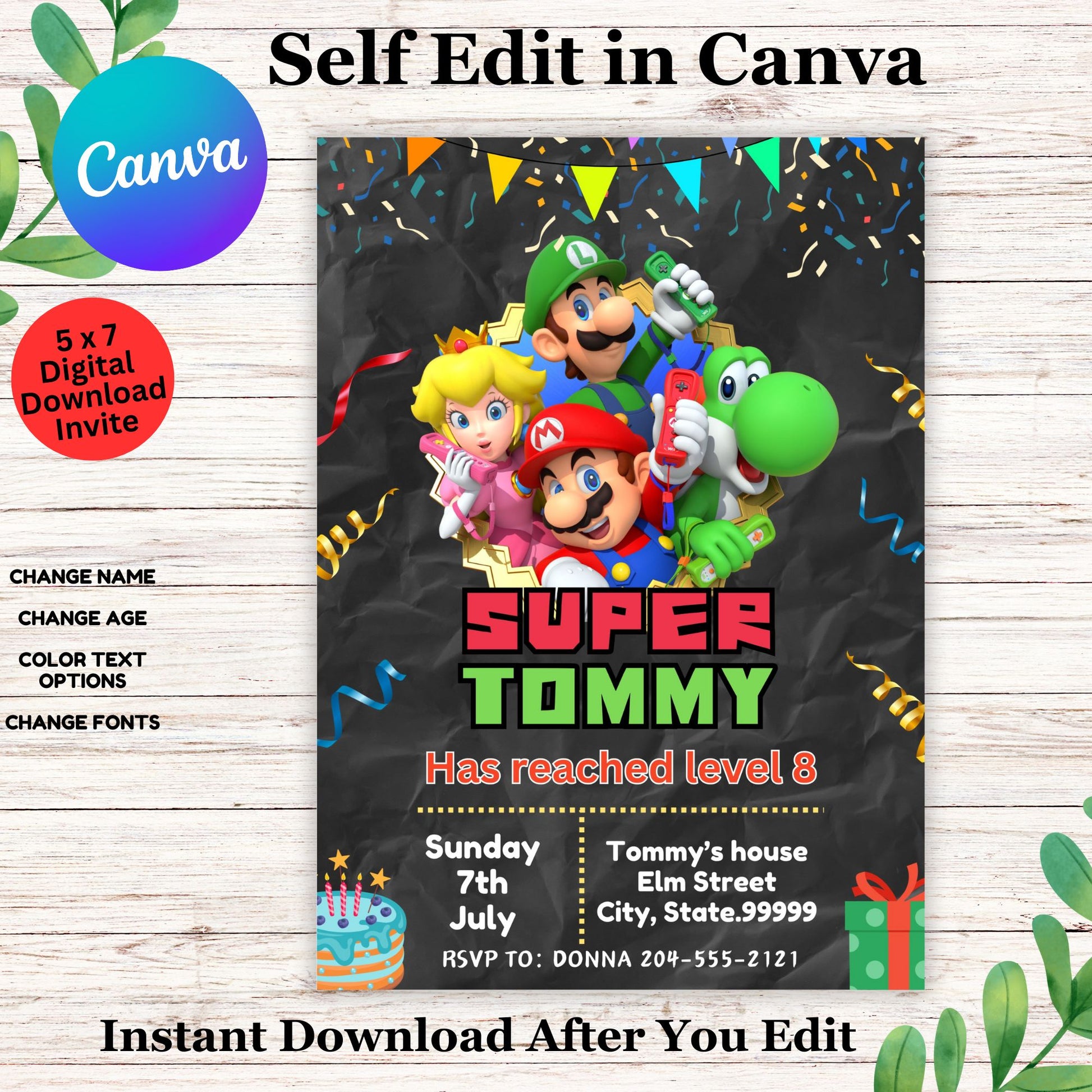 Mario Bros Invitation Template- Editable Super Mario Birthday Invitation in Canva