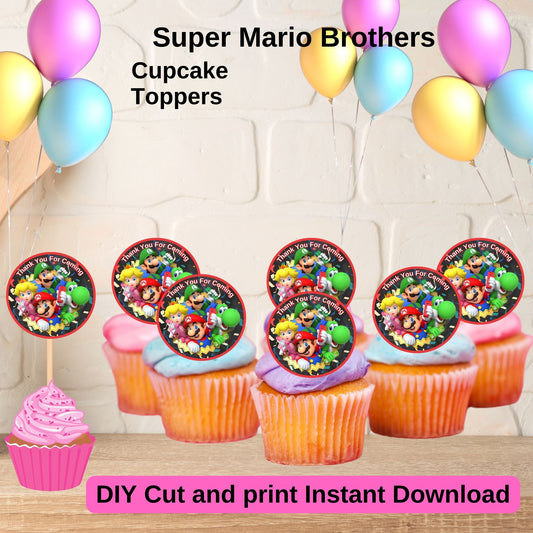 Super Mario Brothers Cupcake Toppers - Printable Instant Download