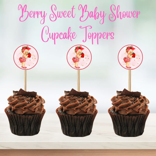 Berry Sweet Cupcake Toppers - Strawberry Cupcake Toppers - Instant Download 