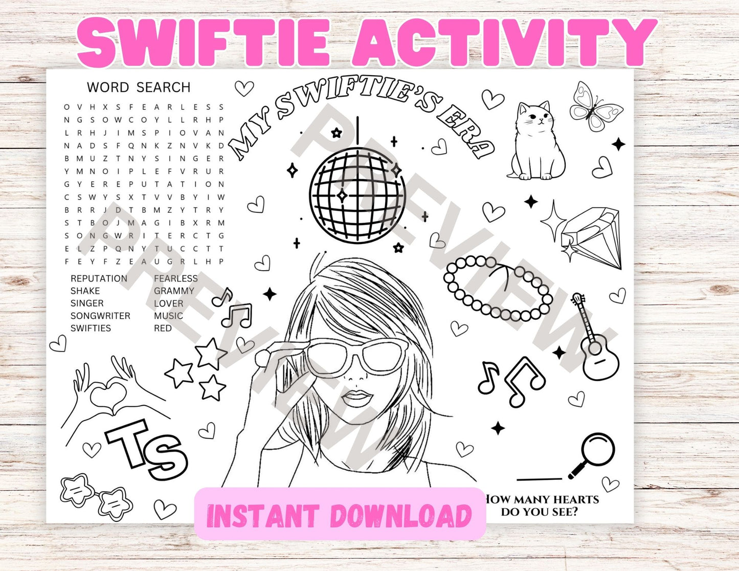 Printable Swiftie Coloring and Activity Sheet: Eras Tour Inspired Digital Download