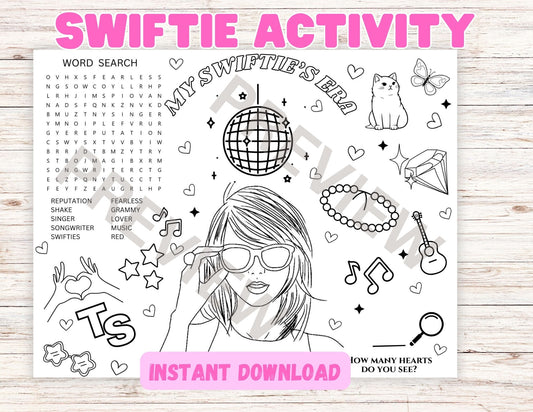 Printable Swiftie Coloring and Activity Sheet: Eras Tour Inspired Digital Download