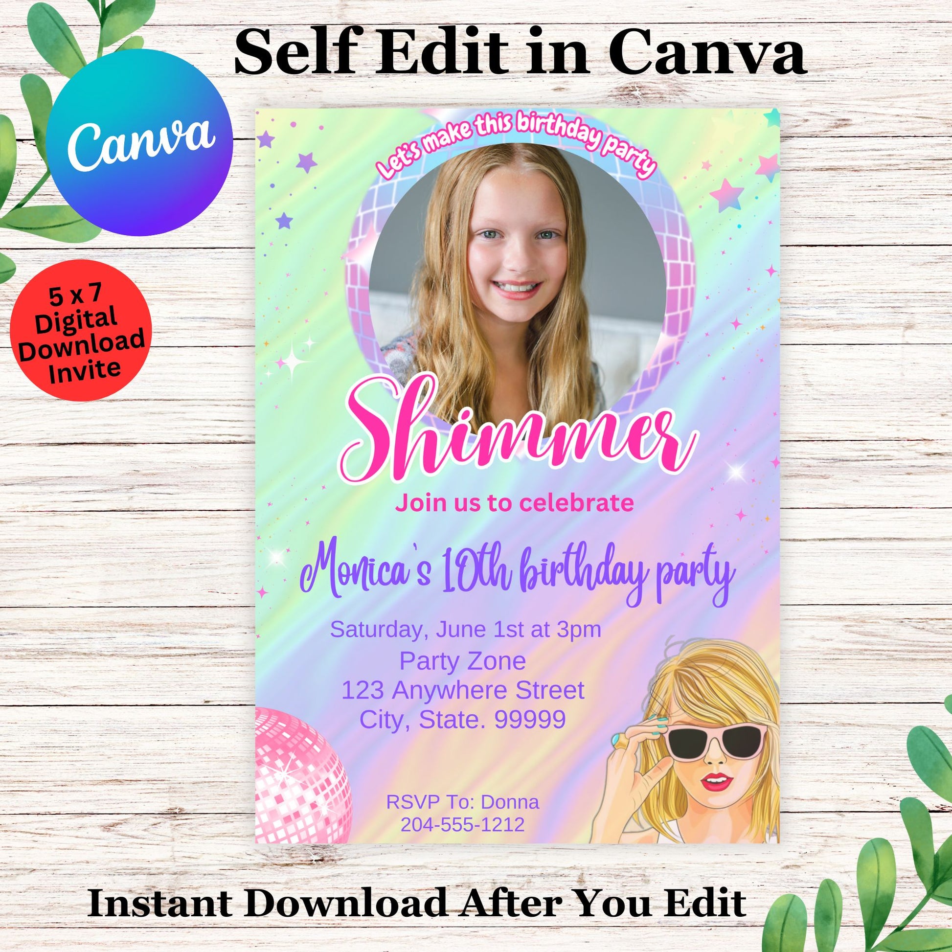 Taylor Swift Photo Invitation Template - Taylor Swift Birthday Party Invite Editable in Canva 