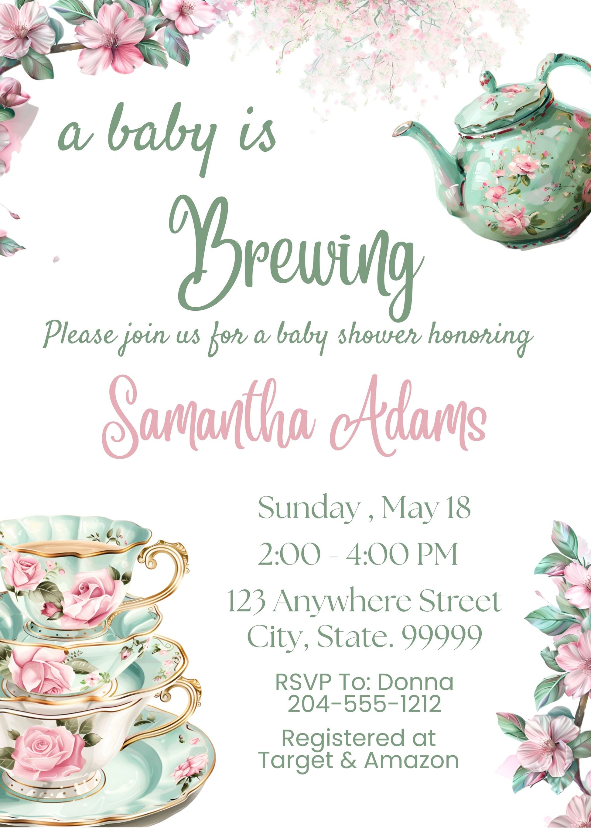 cute tea party baby shower invite  
