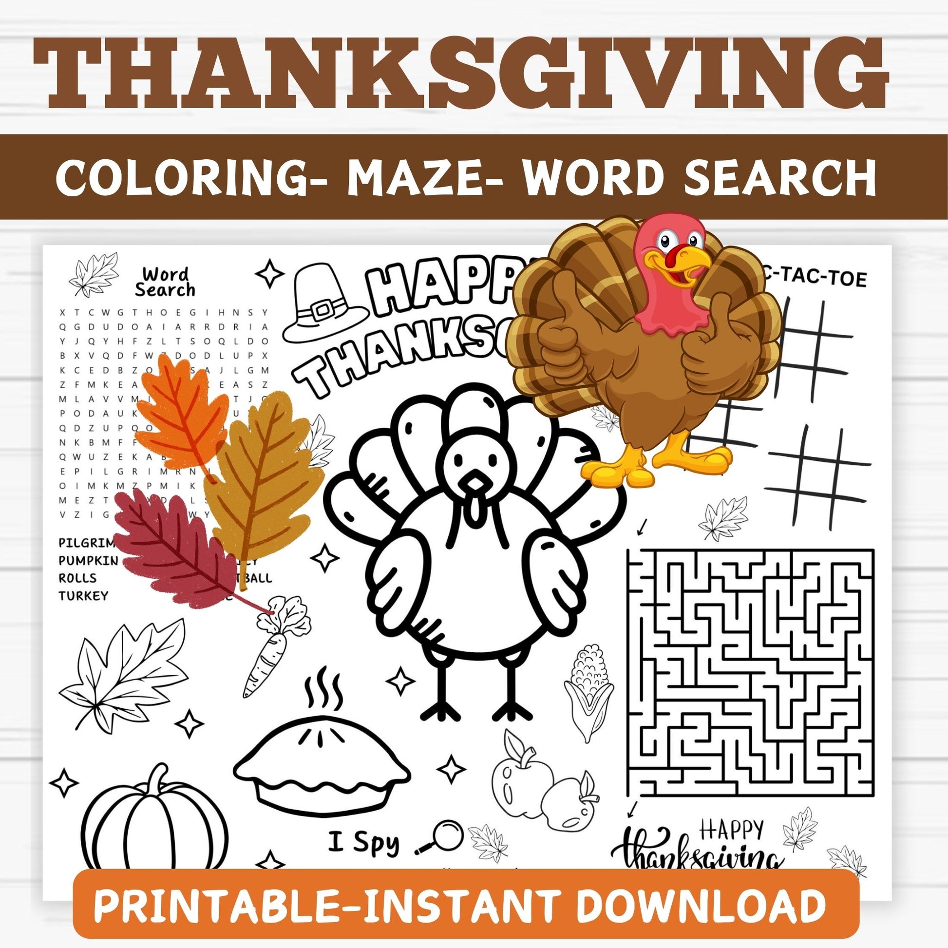 Printable Thanksgiving Kids Activity Placemat, Coloring Page, Games, & I Am Thankful For Activity Sheet, Instant Download, Fall Children's Table Idea