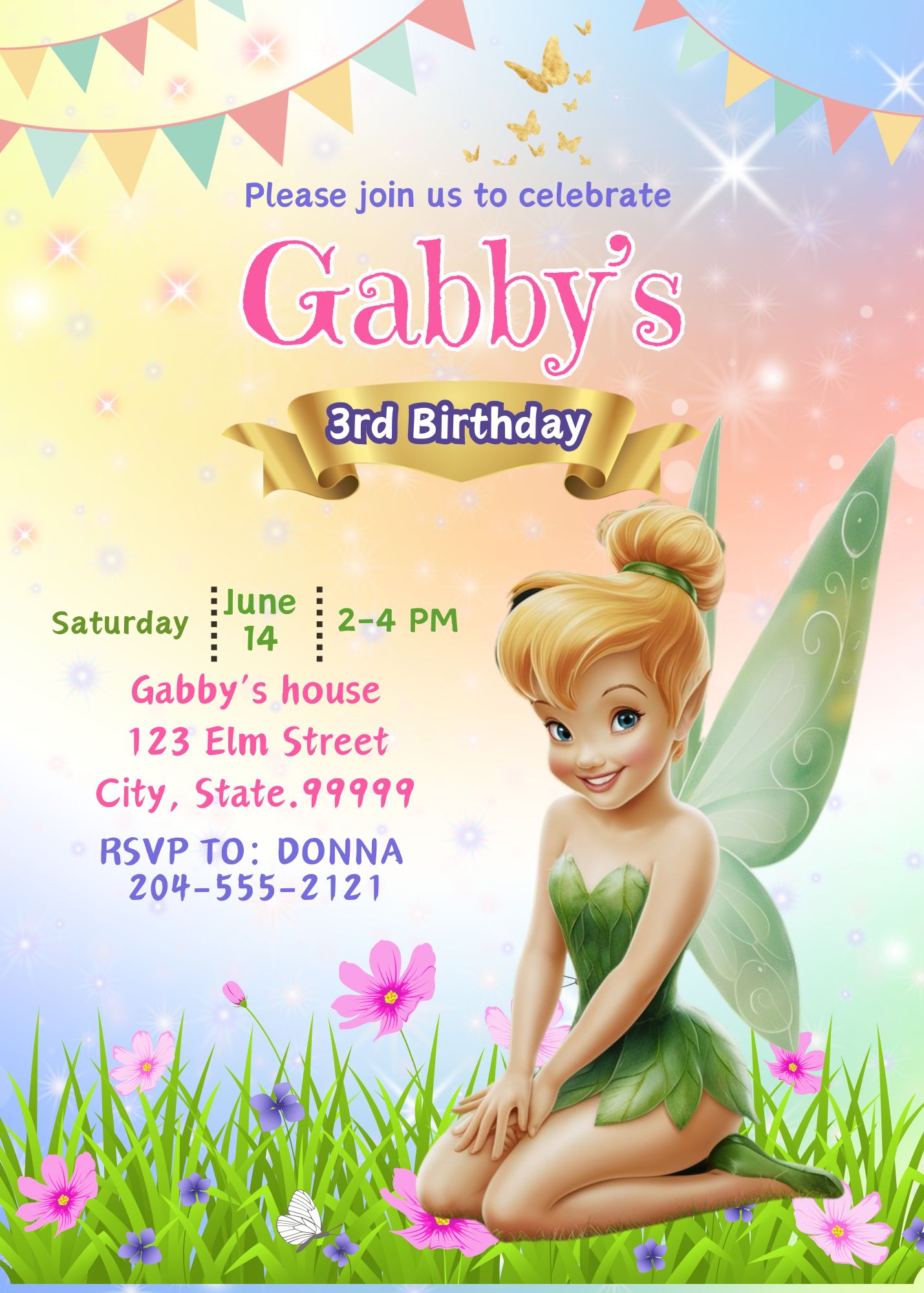 Printable fairy princess birthday invitations