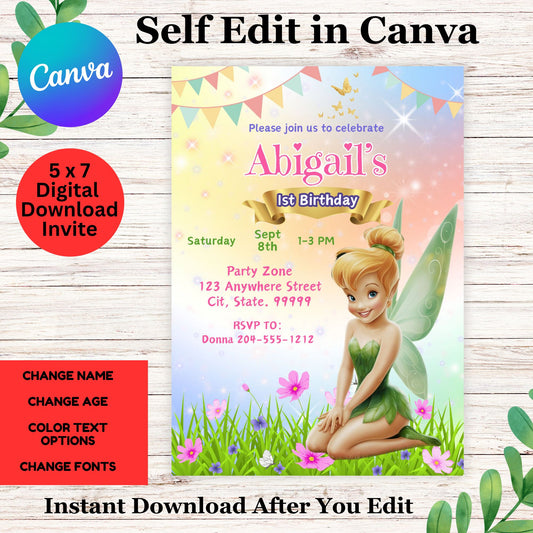 Tinkerbell Personalized Birthday Invitation Template - Tinkerbell Fairy Birthday Invitation 