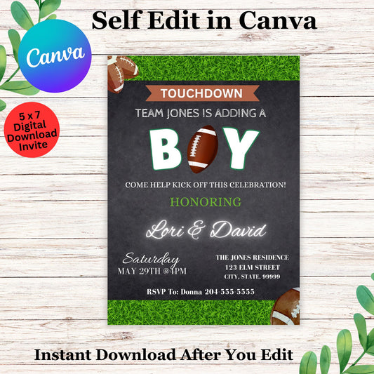 Touchdown Football Baby Shower Invite for Boy- Editable Football it's a boy Template 