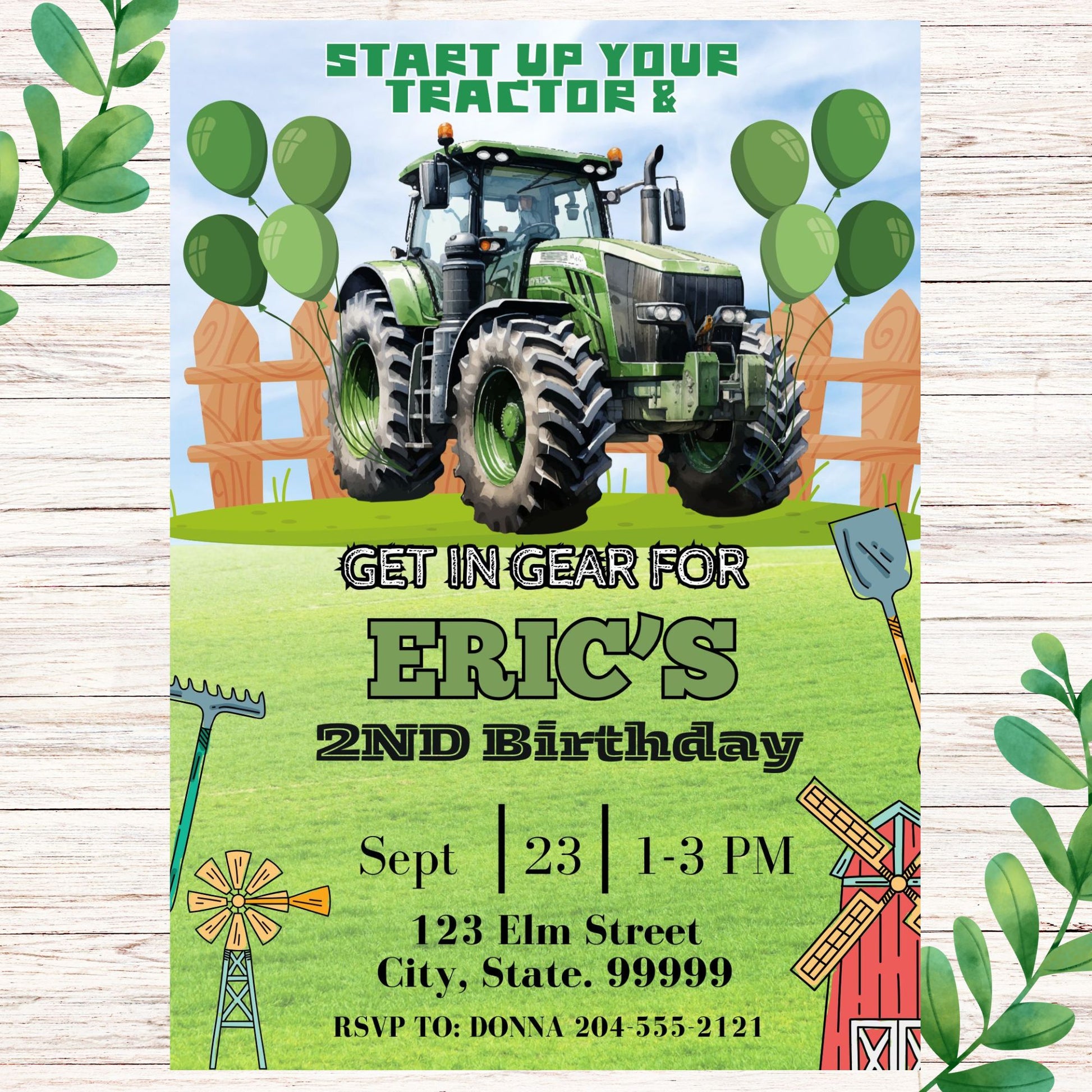 Tractor Birthday Party Invitation - Tractor Birthday Invitations- Printable