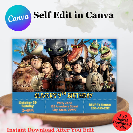 How to Train Your Dragon Personalized Invitation Template - Editable Train Your Dragon Invitation