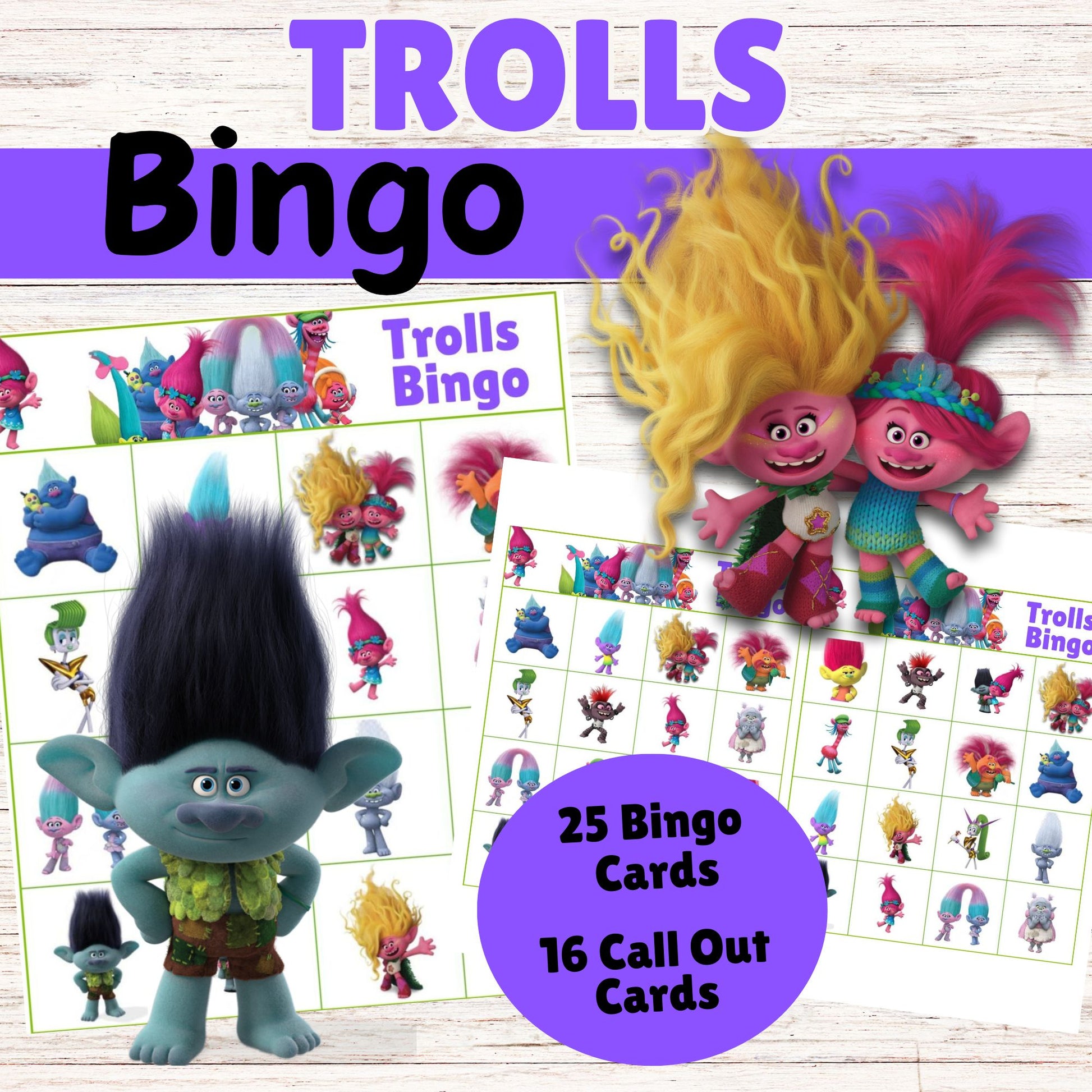 Trolls Bingo - Trolls Printable Birthday Party Games Online - Instant Download  