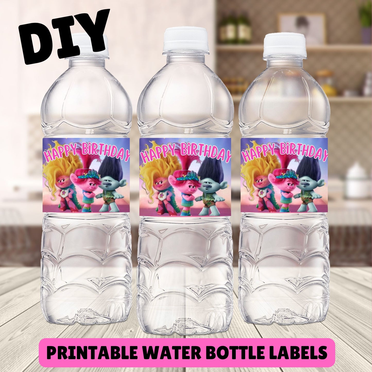 Trolls Water Bottle Labels - Printable Trolls Water Bottle Wrappers