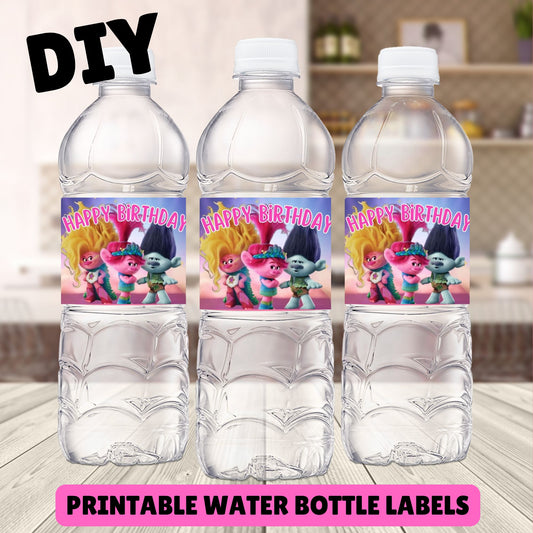 Trolls Water Bottle Labels - Printable Trolls Water Bottle Wrappers