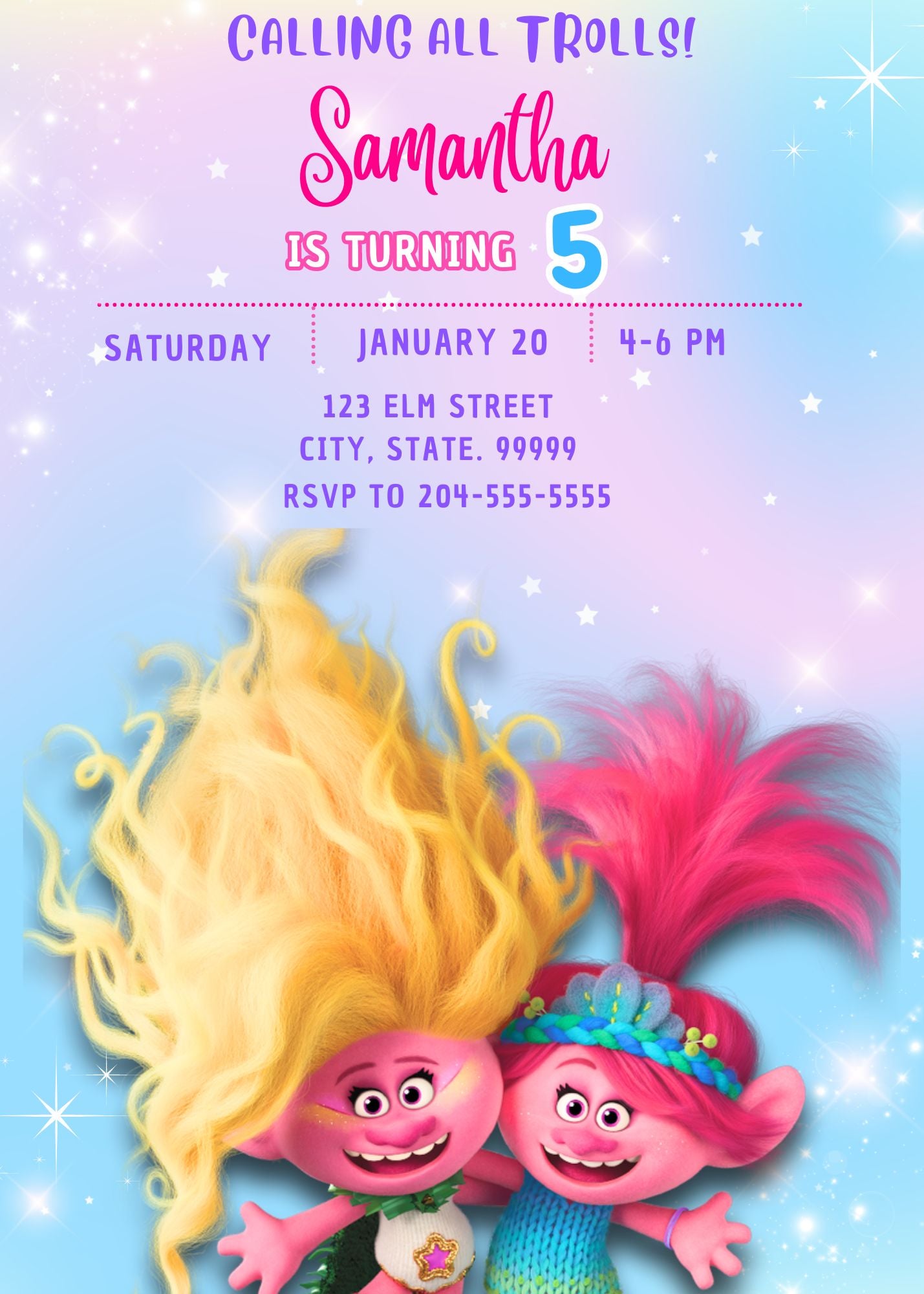 trolls birthday invitation template 