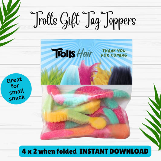 Trolls Party Favor Gift Tags- Trolls Hair Gift Topper - Instant Download 