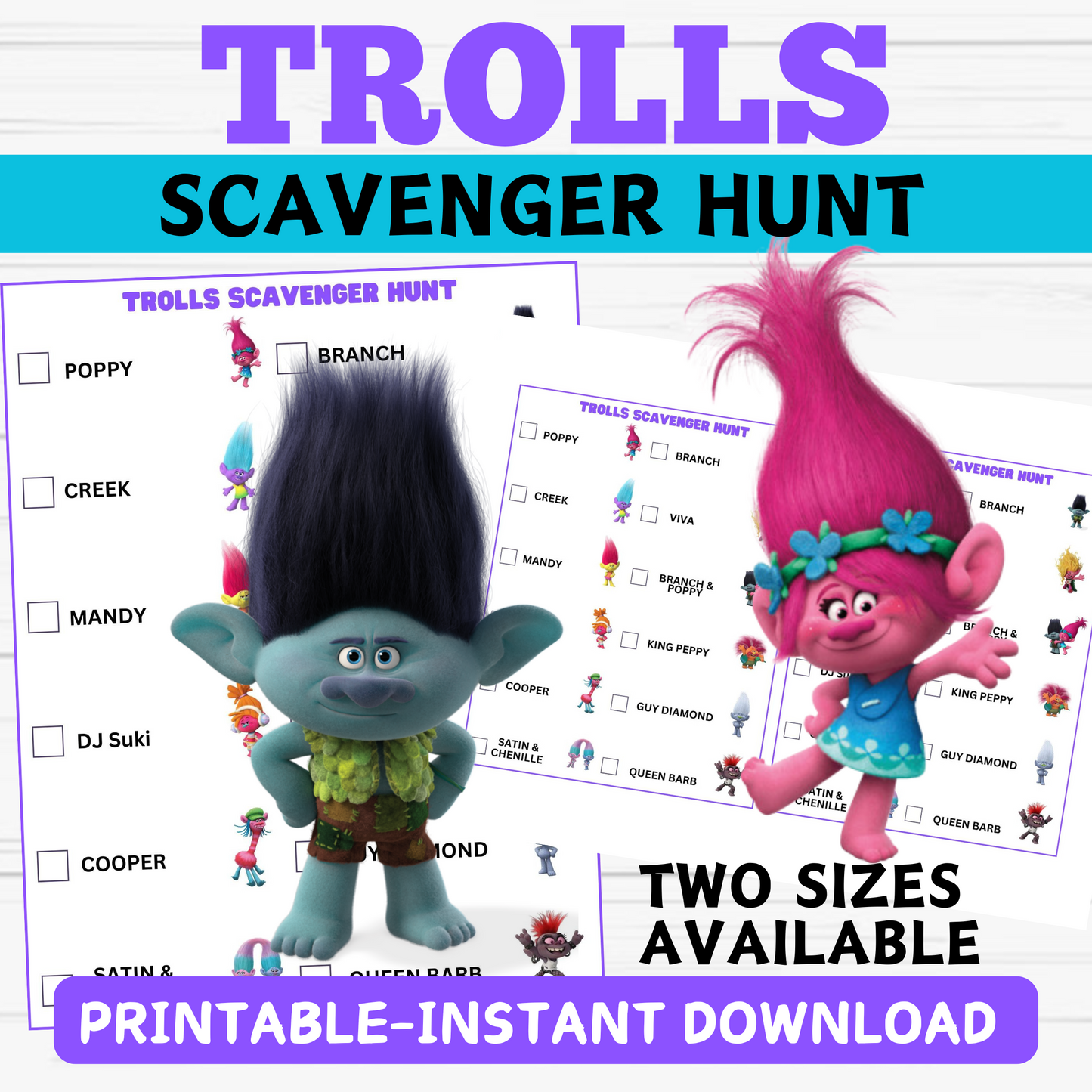 Trolls Scavenger Hunt- Printable Trolls Games for Parties - Instant Download 