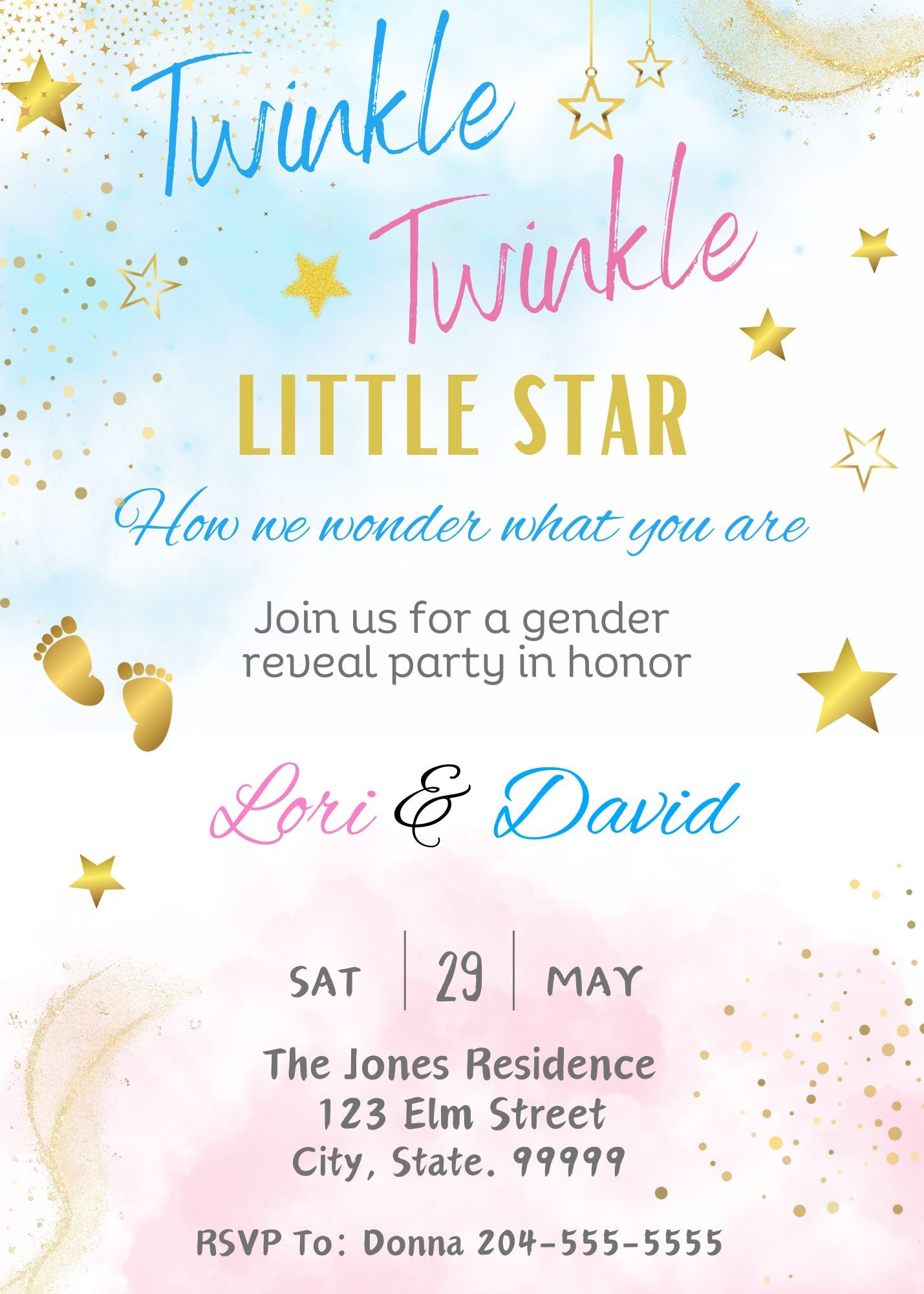 twinkle twinkle little star gender reveal invitations