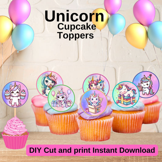 Unicorn Birthday Cupcake Toppers - Printable Unicorn Cupcake Toppers 